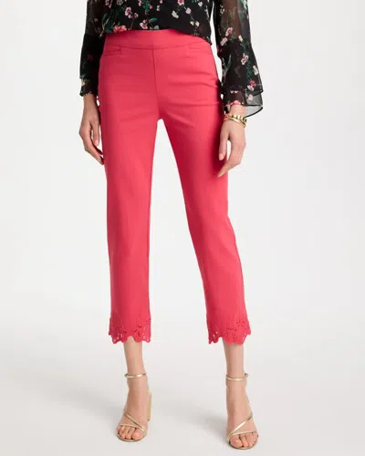Chico's Petite Embroidered Brigitte Slim Crop Pants In Hot Honeysuckle