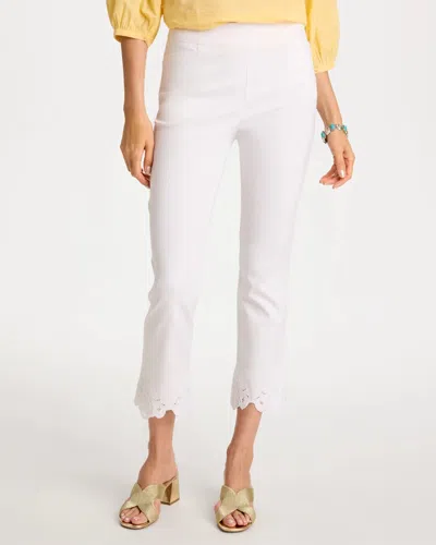 Chico's Petite Embroidered Brigitte Slim Crop Pants In White