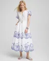 Chico's Petite Embroidered Smocked Waist Dress In White In White