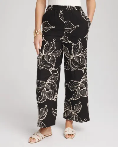 Chico's Petite Embroidered Wide-leg Cropped Pants In Black