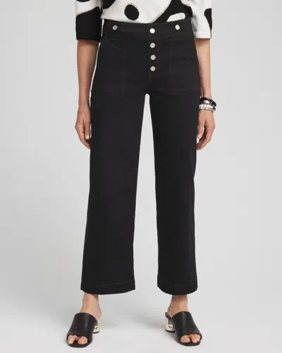 Chico's Petite Faux Button Pull-on Denim Cropped Capri Jeans In Black Size 14p |