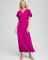 CHICO'S PETITE FLUTTER SLEEVED JERSEY MAXI DRESS IN PURPLE SIZE 2P | CHICO'S