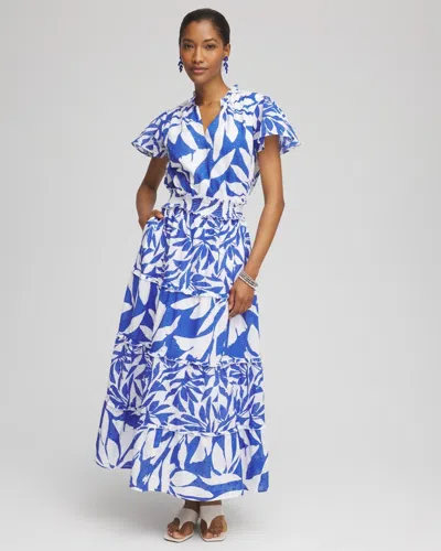 Chico's Petite Flutter Sleeved Maxi Dress In Blue
