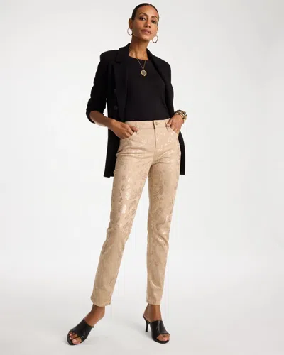 Chico's Petite Foiled Skinny Ankle Jeans In Champagne Fizz