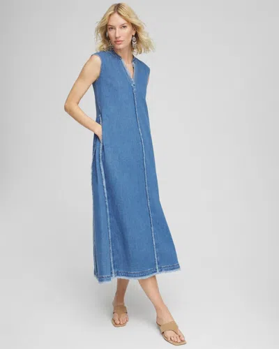 Chico's Petite Frayed Denim Dress In Bailey Indigo