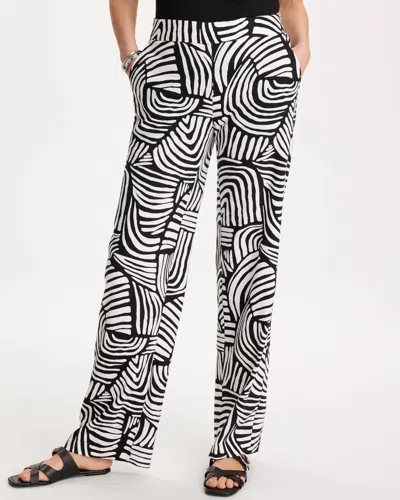 Chico's Petite Geo Pull-on Wide-leg Linen Pants In White In Multi