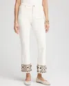 Chico's Petite Girlfriend Embroidered Kick Flare Jeans In White Size 16p/18p |  In Ecru