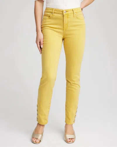 Chico's Petite Golden Yellow Girlfriend Skinny Ankle Jeans In Golden Amber
