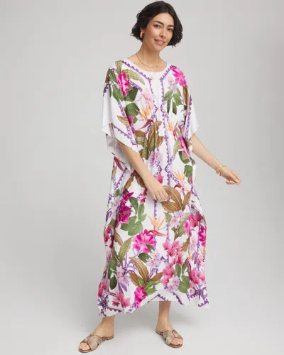 Chico's Petite Island Cinch-waist Kaftan Dress In White In Sand