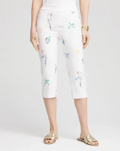 Chico's Petite Island Motif Brigitte Capri Pants In White