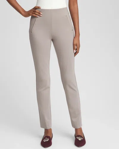 Chico's Petite Juliet Ponte Trim Detail Ankle Pants In Rocky Mountain In Neutral