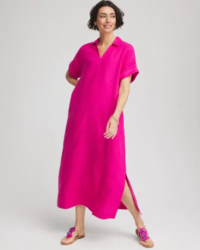Chico's Petite Linen Popover Kaftan Dress In Pink