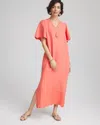 Chico's Petite Linen V-neck Maxi Dress In Melon Mambo Size 12p/14p |  In Melon Mambo
