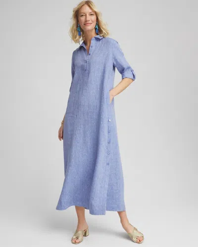 Chico's Petite Maxi Linen V-neck Shirtdress In Blue Size 16p/18p |  In Blue Veil