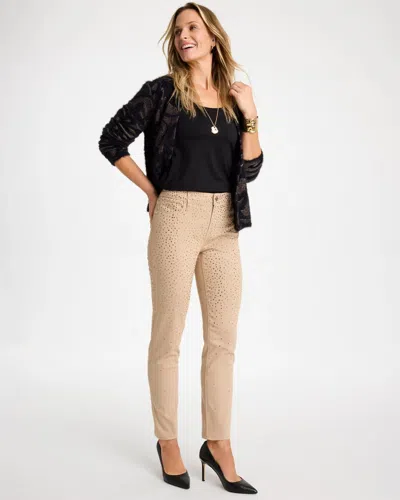 Chico's Petite Ombre Embellished Girlfriend Straight Ankle Jeans In Champagne Fizz In Neutral