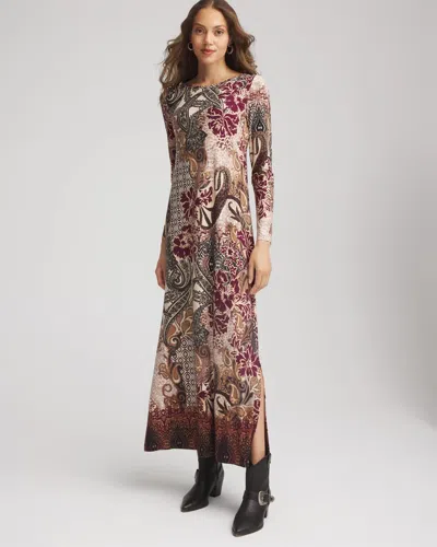 Chico's Petite Patchwork Boatneck Column Maxi Dress In Gray