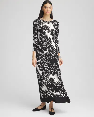 CHICO'S PETITE PETIT BATEAU-NECK JERSEY MAXI DRESS IN WHITE SIZE 4P/6P | CHICO'S