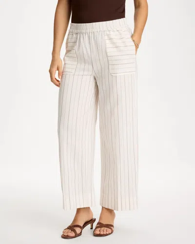 Chico's Petite Pinstriped Linen-cotton Crop Pants In Neutral In Brown