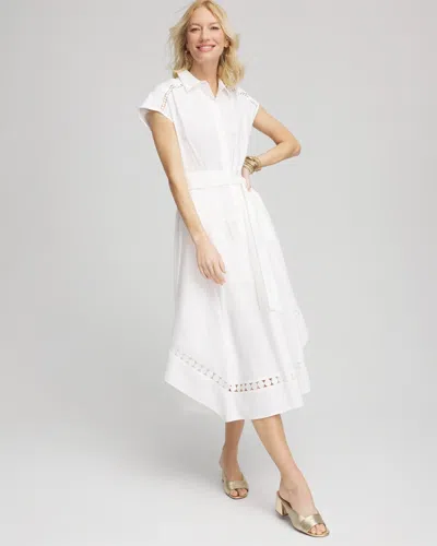 Chico's Petite Poplin Circle Trim Maxi Shirtdress In White