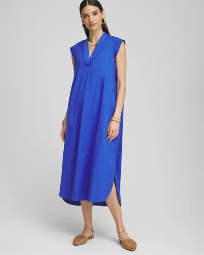 Chico's Petite Popover Poplin Maxi Dress In Blue