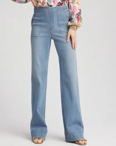 Chico's Petite Pull-on Wide-leg Jeans In Light Wash Denim Size 14p |