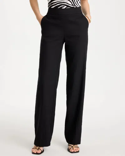 Chico's Petite Pull-on Wide-leg Linen Pants In Black