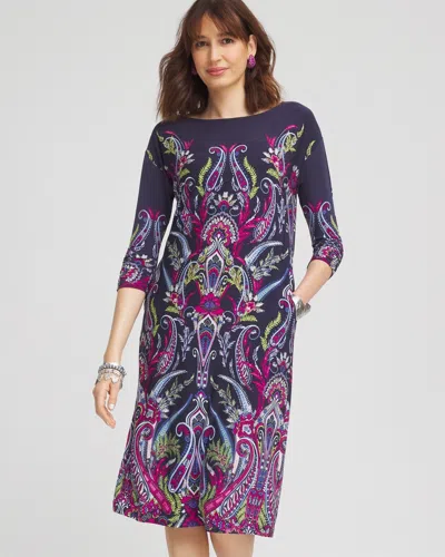 Chico's Petite Ruched Sleeve Jersey Midi Dress In Blue Size 12p/14p |  In Passport Blue