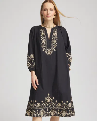 Chico's Petite Scalloped-hem Poplin Midi Dress In Black Size 8p/10p |