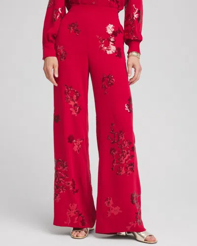 Chico's Petite Sequin Relaxed Straight Leg Pants In Size 16p/18p |  In Red Allure