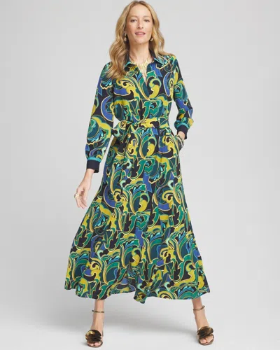 Chico's Petite Silky Twill Shirt Dress In Enchanted Forest Size 2p |