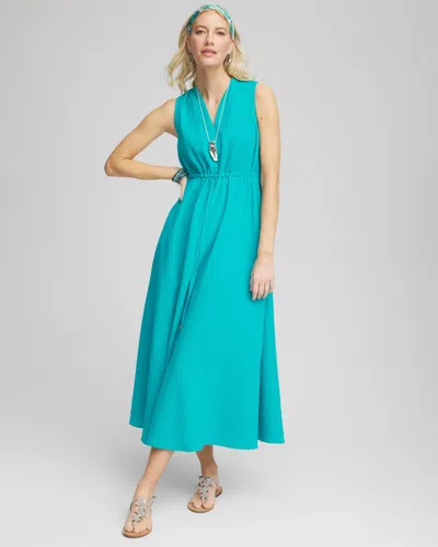 Chico's Petite Sleeveless Gauze Maxi Dress In Blue In Green