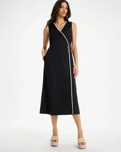 Chico's Petite Sleeveless Surplice Linen Dress In Black