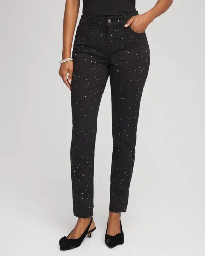 Chico's Petite Stone Embellished Girlfriend Slim Ankle Jeans In Black