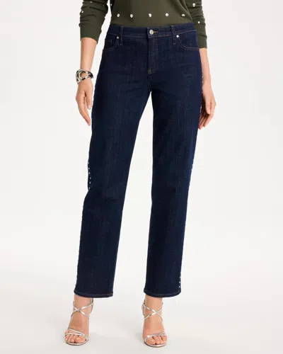 Chico's Petite Studded Girlfriend Straight Ankle Jeans In Cooper Rinse