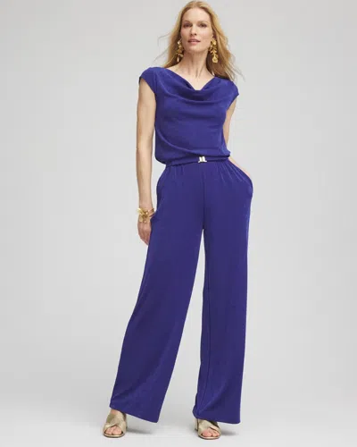 Chico's Petite Travelers™ Belted Jumpsuit In Blue Size 16p/18p |  Wrinkle-free Travel Clothing In Blue Casa