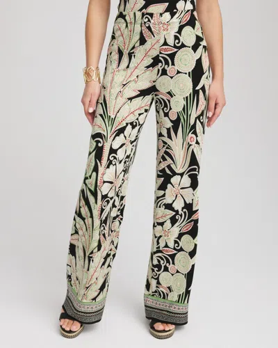 Chico's Petite Travelers Island-motif Palazzo Pants In Salted Lime In Green