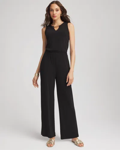 Chico's Petite Travelers Jersey Knit Chain-trim Jumpsuit In Black