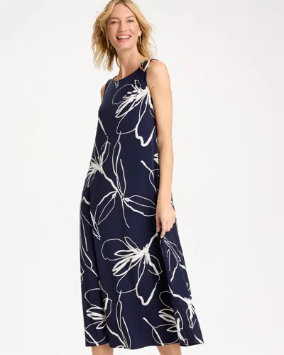 Chico's Petite Travelers™ Knit Botanical Jeweled Dress In Blue