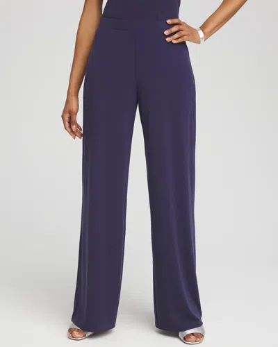 Chico's Petite Travelers Knit Wide-leg Pants In Blue