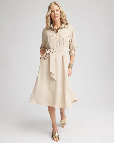 Chico's Petite Twill Belted Midi Shirtdress In Wild Truffle Size 16p/18p |