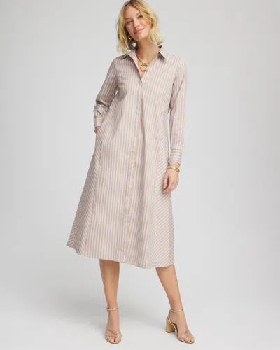 Chico's Petite Vanilla Chai Striped Shirtdress In Pink