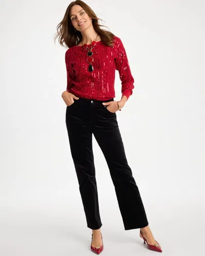 Chico's Petite Velvet High Rise Straight Jeans In Black