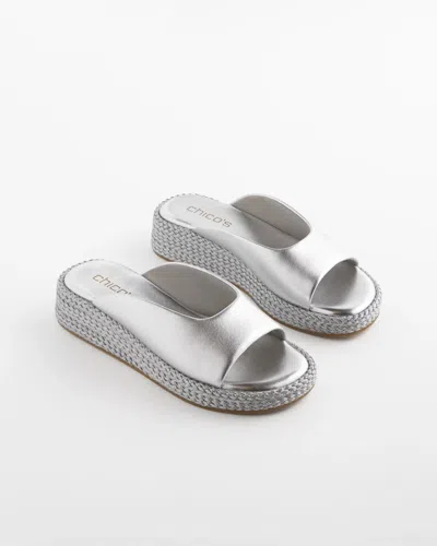 Chico's Phoenix Flatform Slide Shoes In Metallic In Silver
