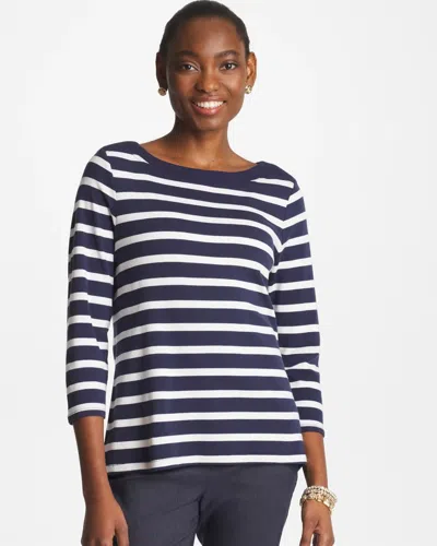 Chico's Pima 3/4 Sleeve Tee In Blue