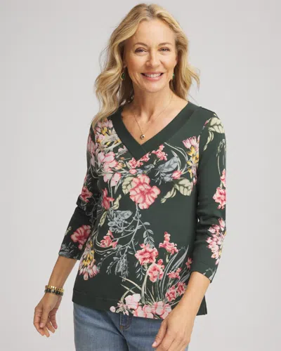 Chico's Pima 3/4 Sleeve Tee In Darkest Spruce In Green