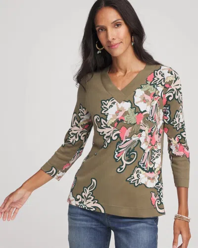 Chico's Pima 3/4 Sleeve Tee In Darkest Spruce In Green