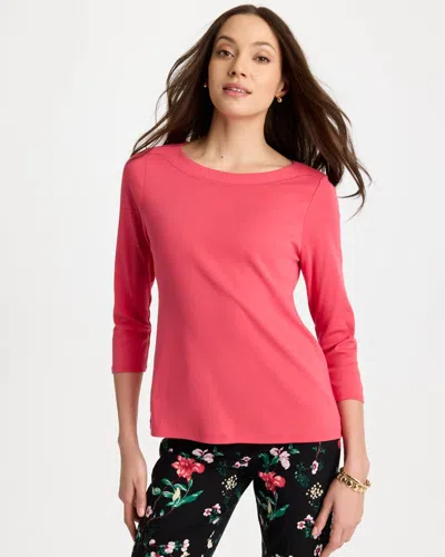Chico's Pima 3/4 Sleeve Tee In Hot Honeysuckle In Red