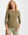 Chico's Pima 3/4 Sleeve Tee In Lichen In Green