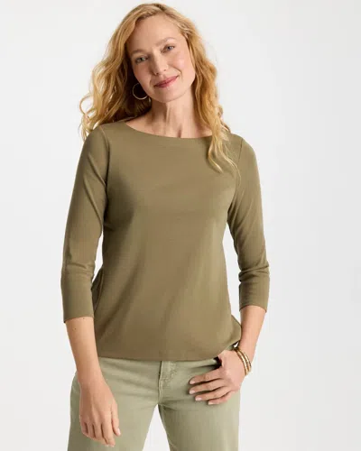 Chico's Pima 3/4 Sleeve Tee In Lichen In Green