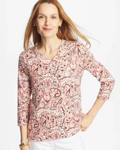 Chico's Pima 3/4 Sleeve Tee In Pink In Multi